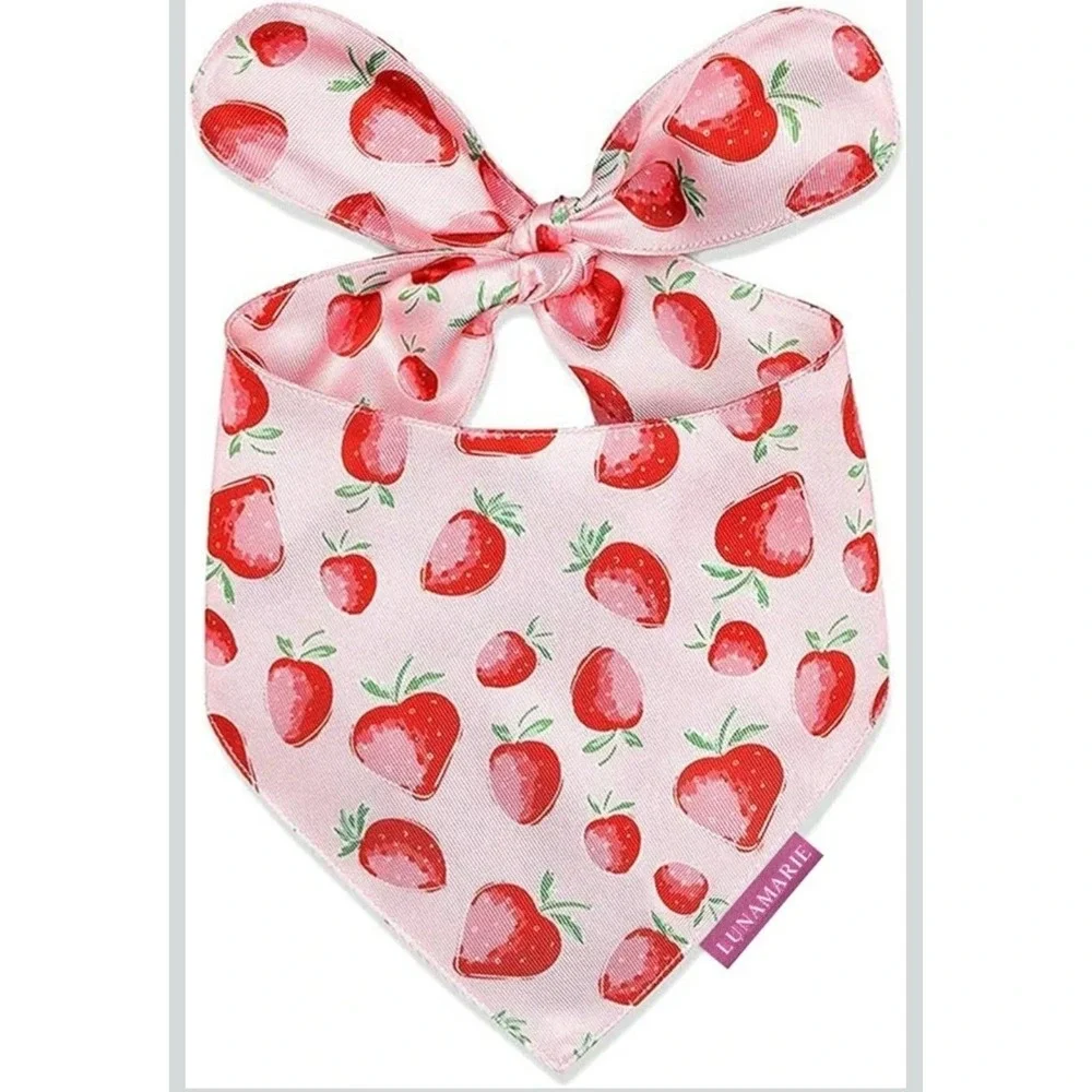 Luxury Dog/Cat Bandana - Premium & Silky Poly Fabric (Strawberry, Medium)
